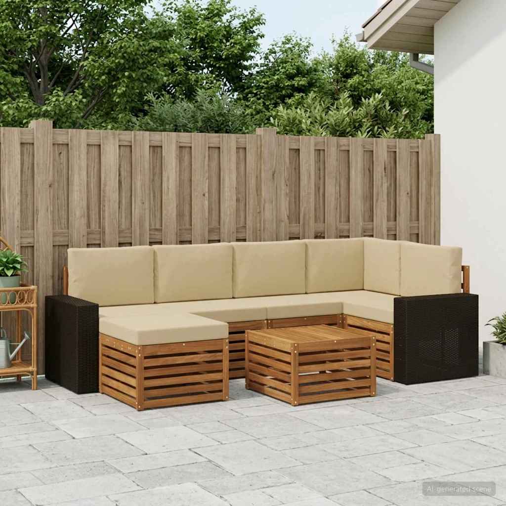 Outdoor-Sofagarnitur 7 stk. Natur und Beige Polyester