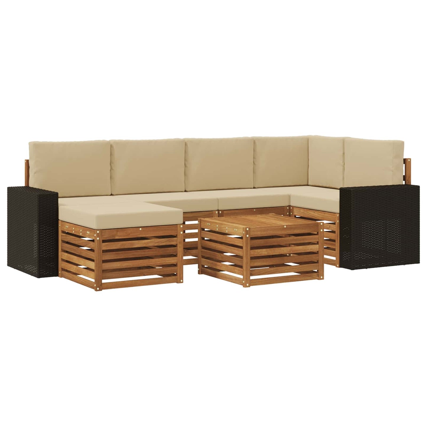 Outdoor-Sofagarnitur 7 stk. Natur und Beige Polyester