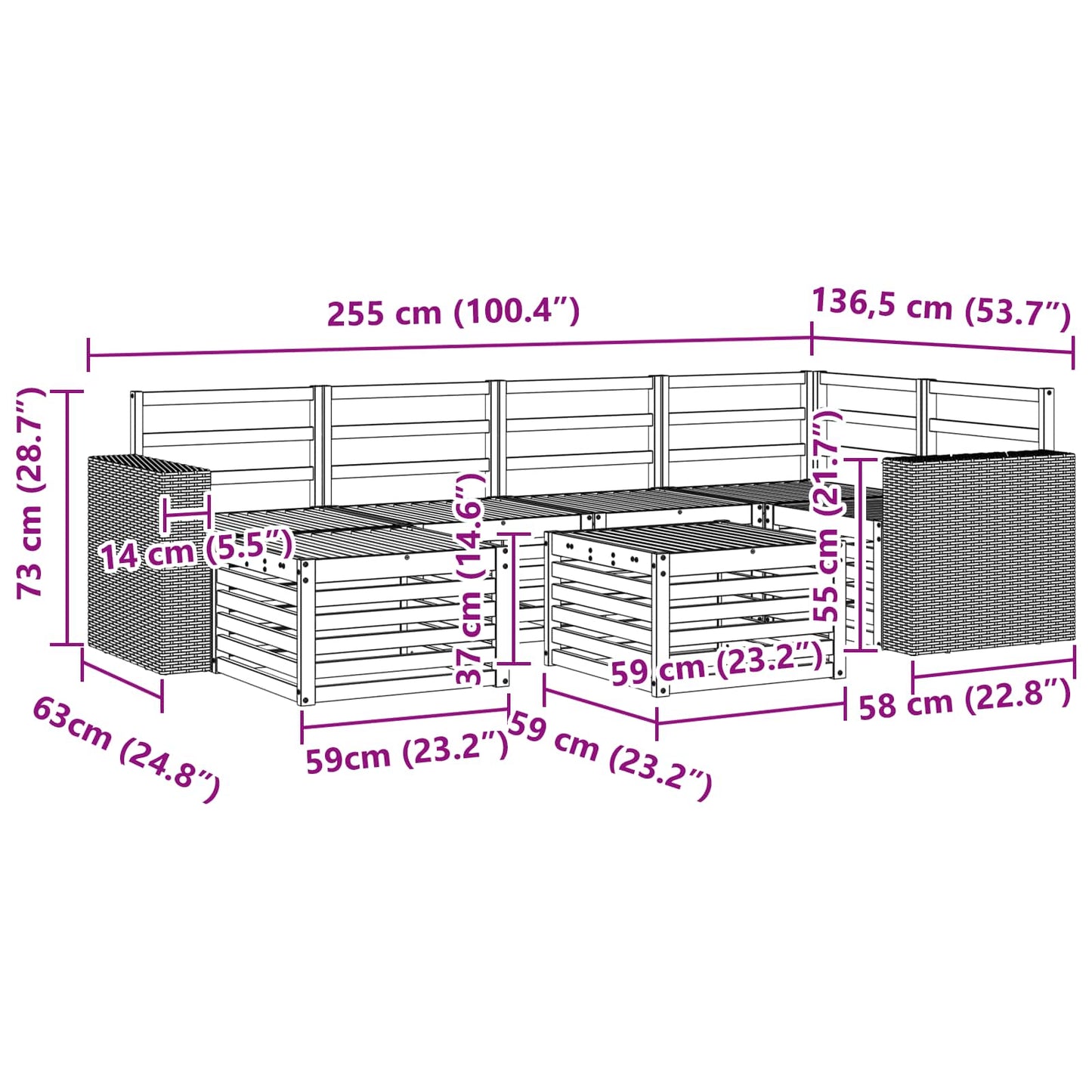 Outdoor-Sofagarnitur 7 stk. Natur Polyester