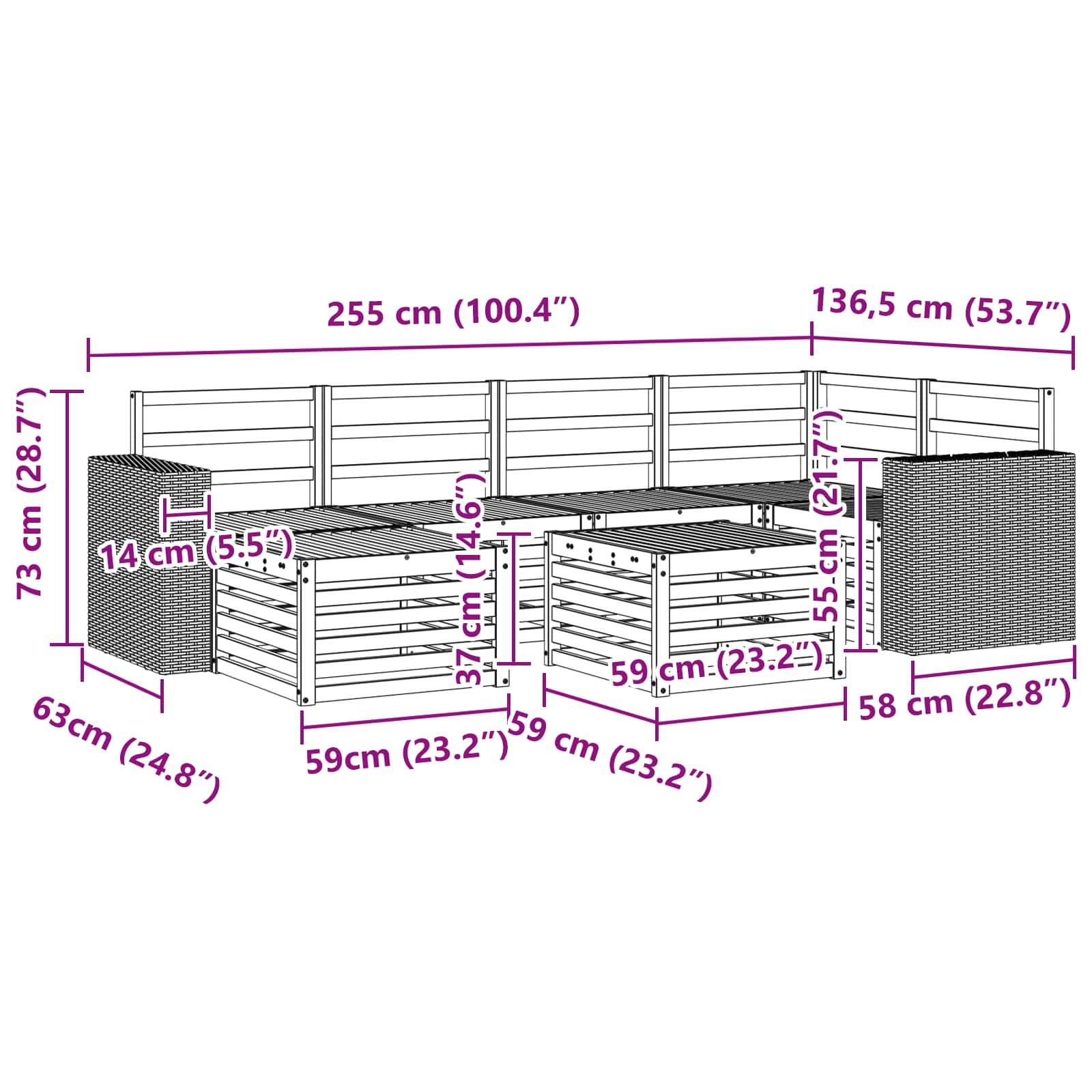 Outdoor-Sofagarnitur 7 stk. Natur Polyester