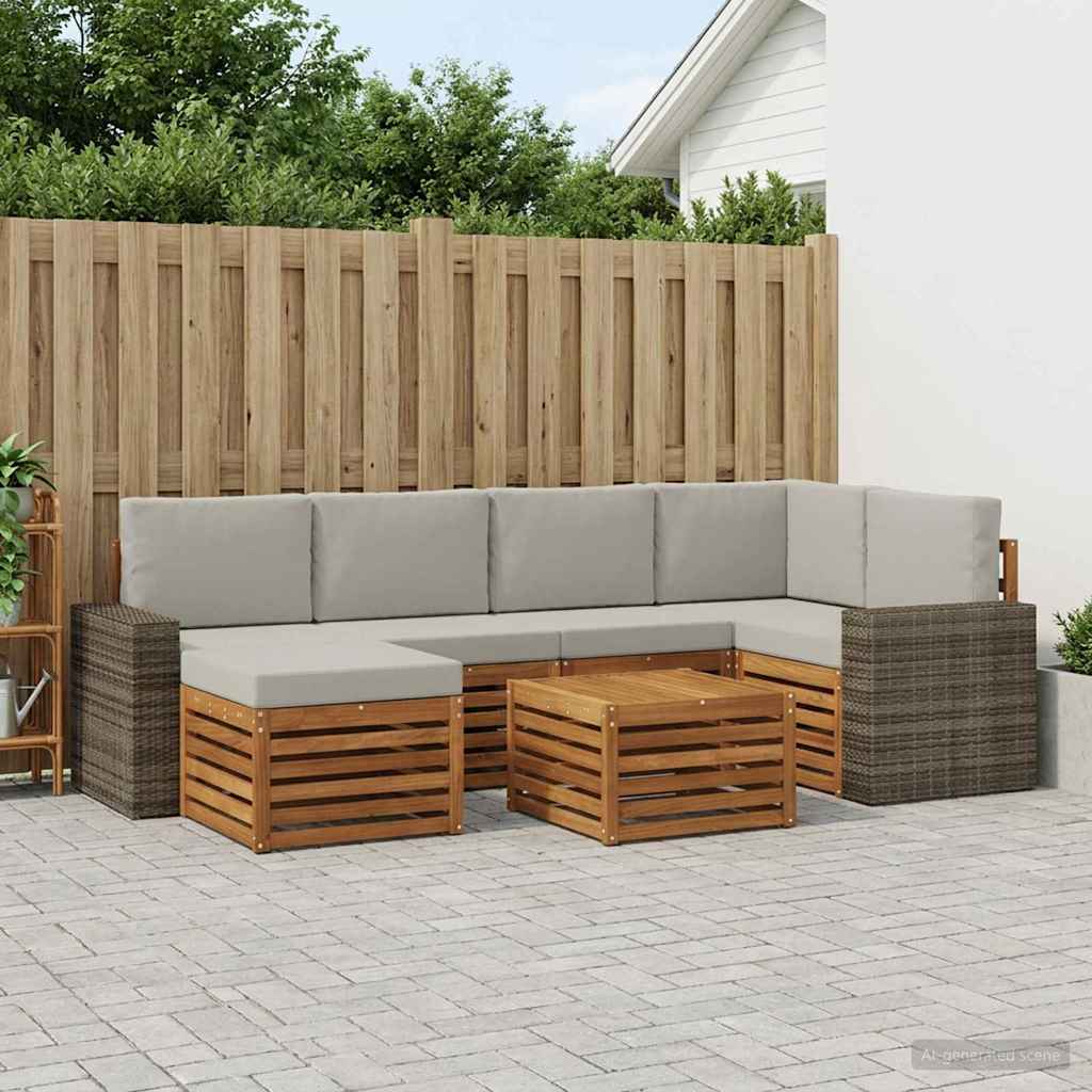 Outdoor-Sofagarnitur 7 stk. Natürlich und Hellgrau Polyester