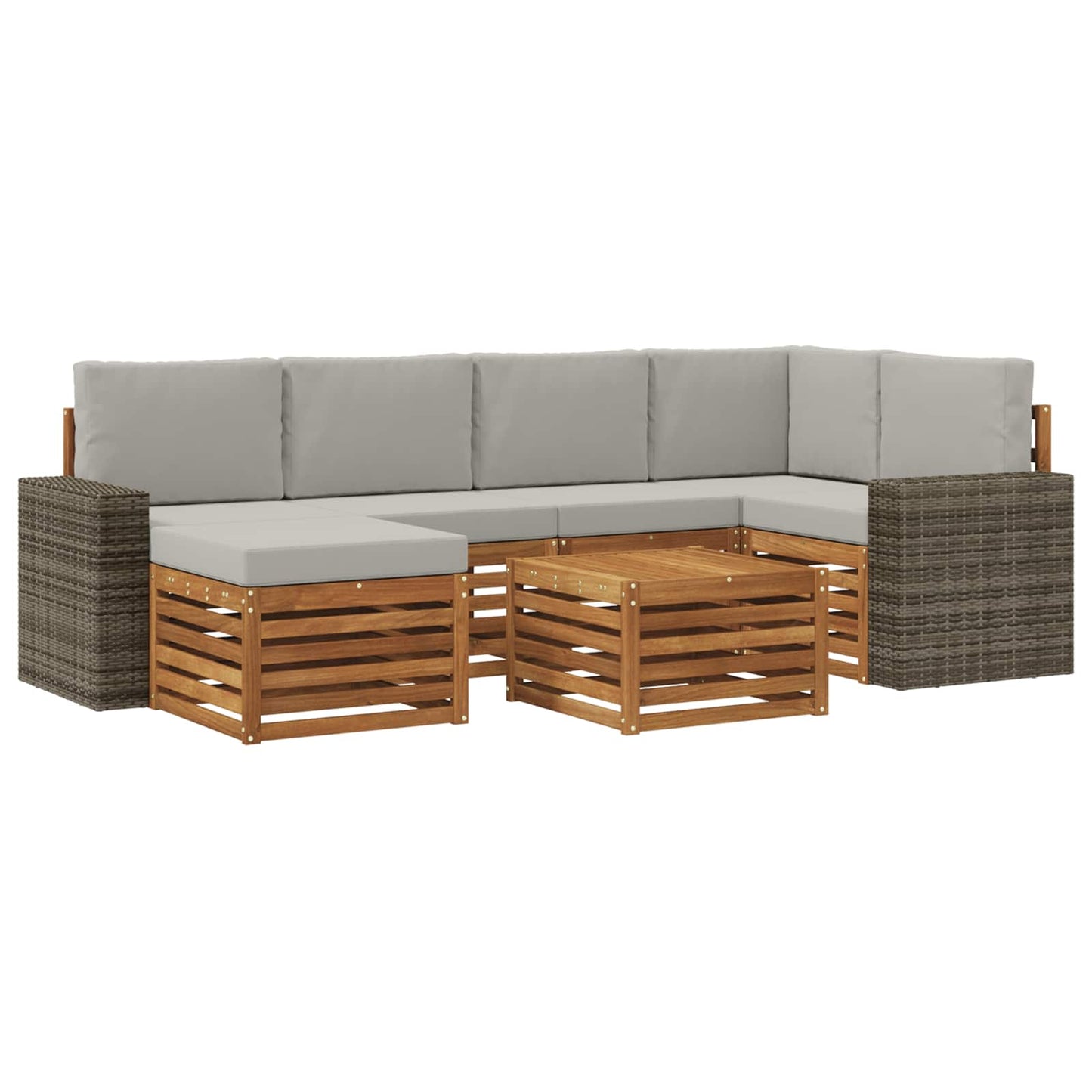 Outdoor-Sofagarnitur 7 stk. Natürlich und Hellgrau Polyester
