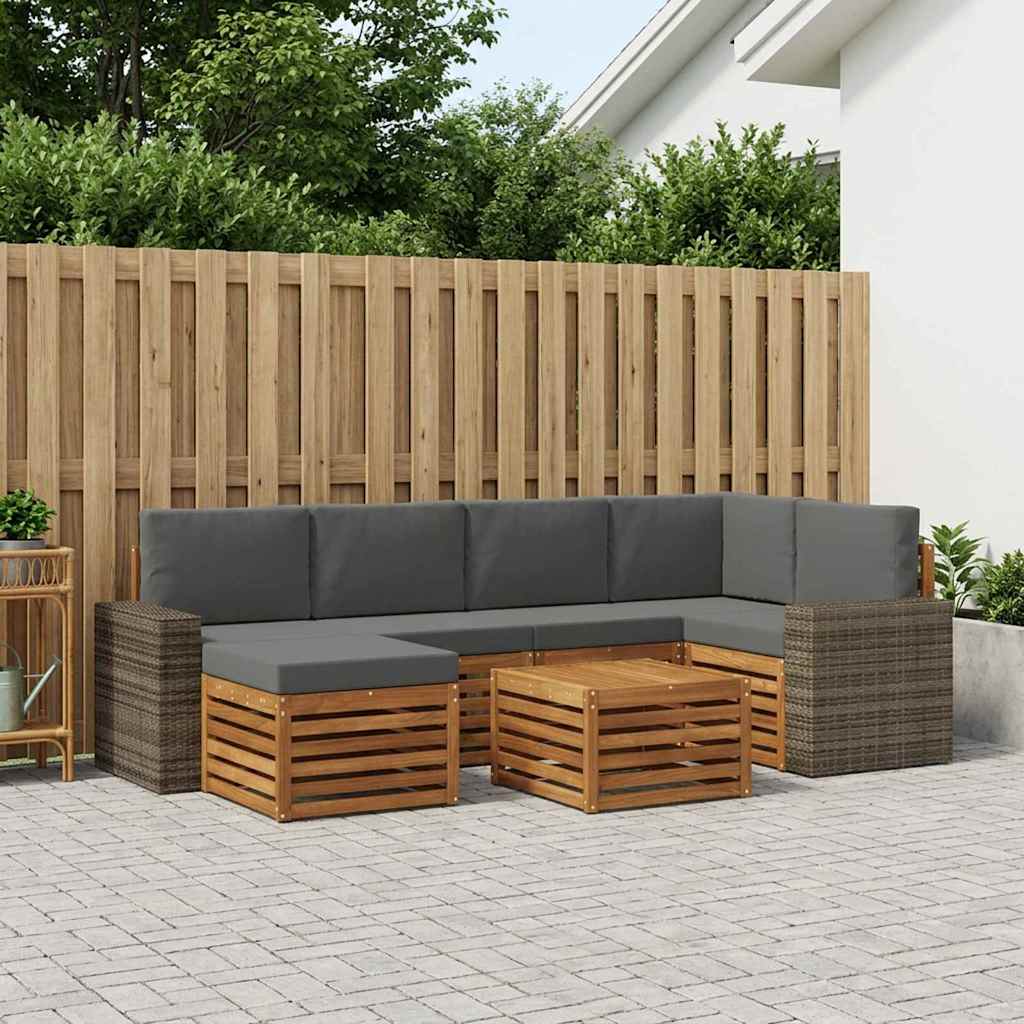 Ecksofa Set 7 pcs Natur und Anthrazit Massivholz Akazie