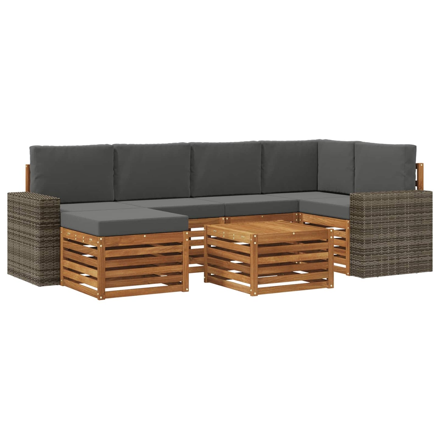 Ecksofa Set 7 pcs Natur und Anthrazit Massivholz Akazie