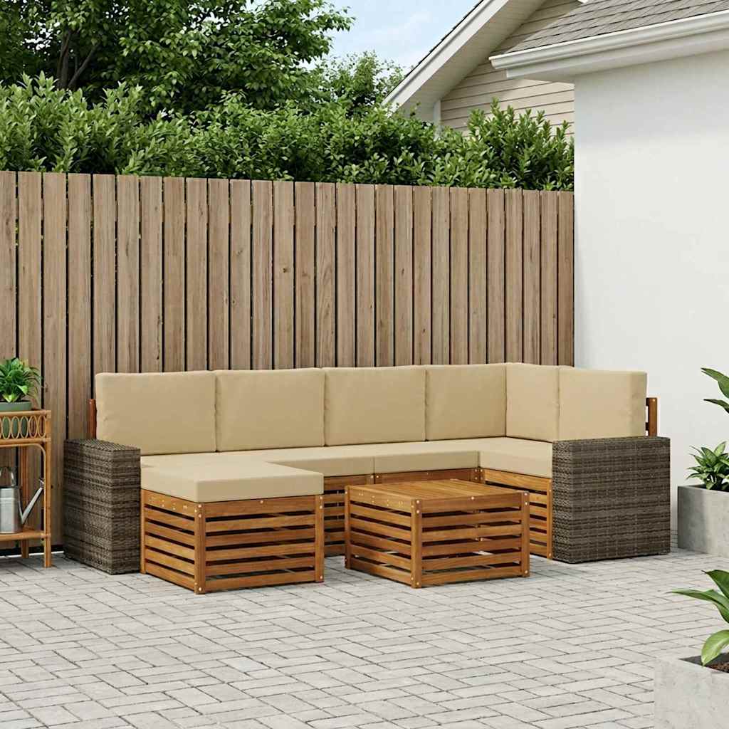 Outdoor-Sofagarnitur 7 stk. Natur und Beige Polyester