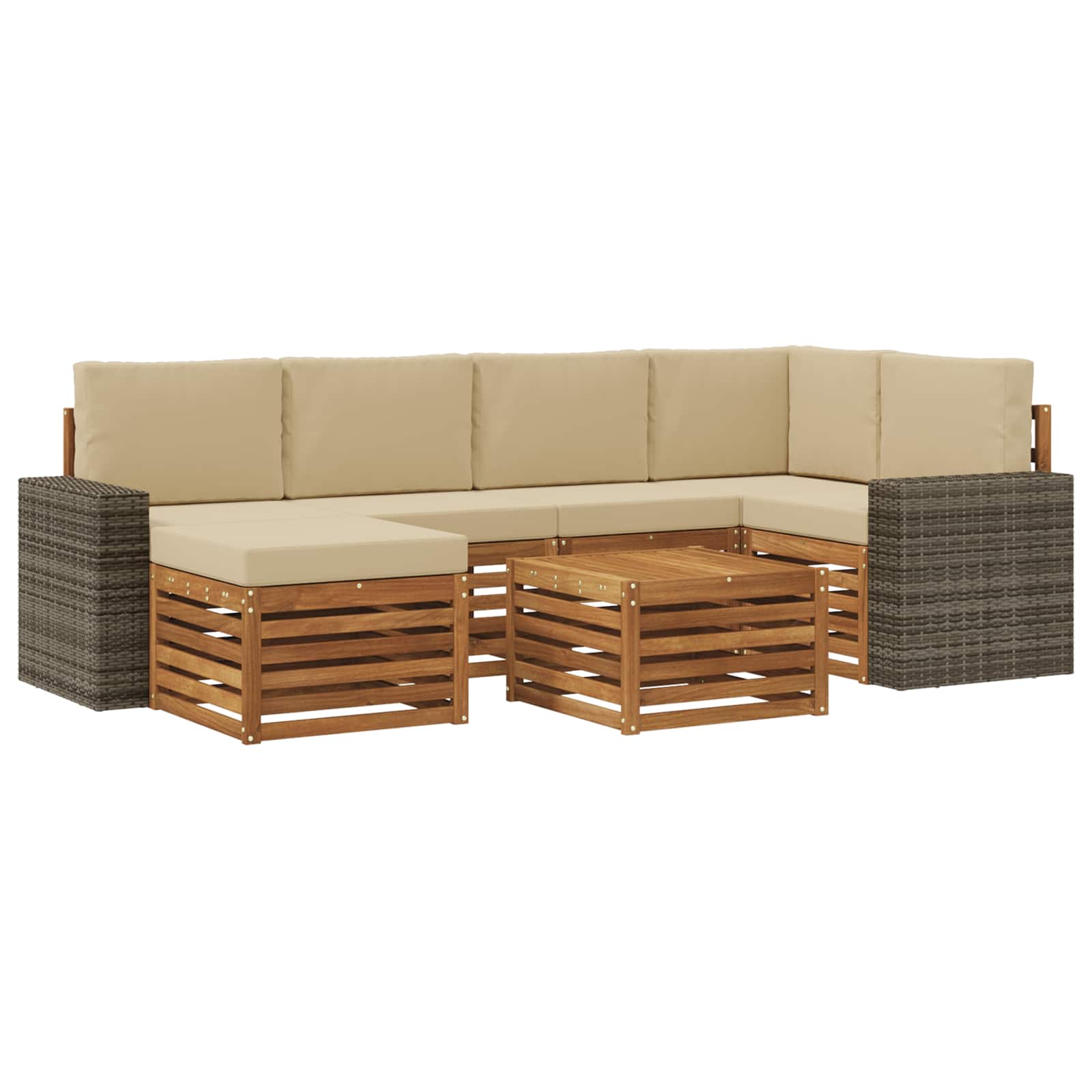 Outdoor-Sofagarnitur 7 stk. Natur und Beige Polyester