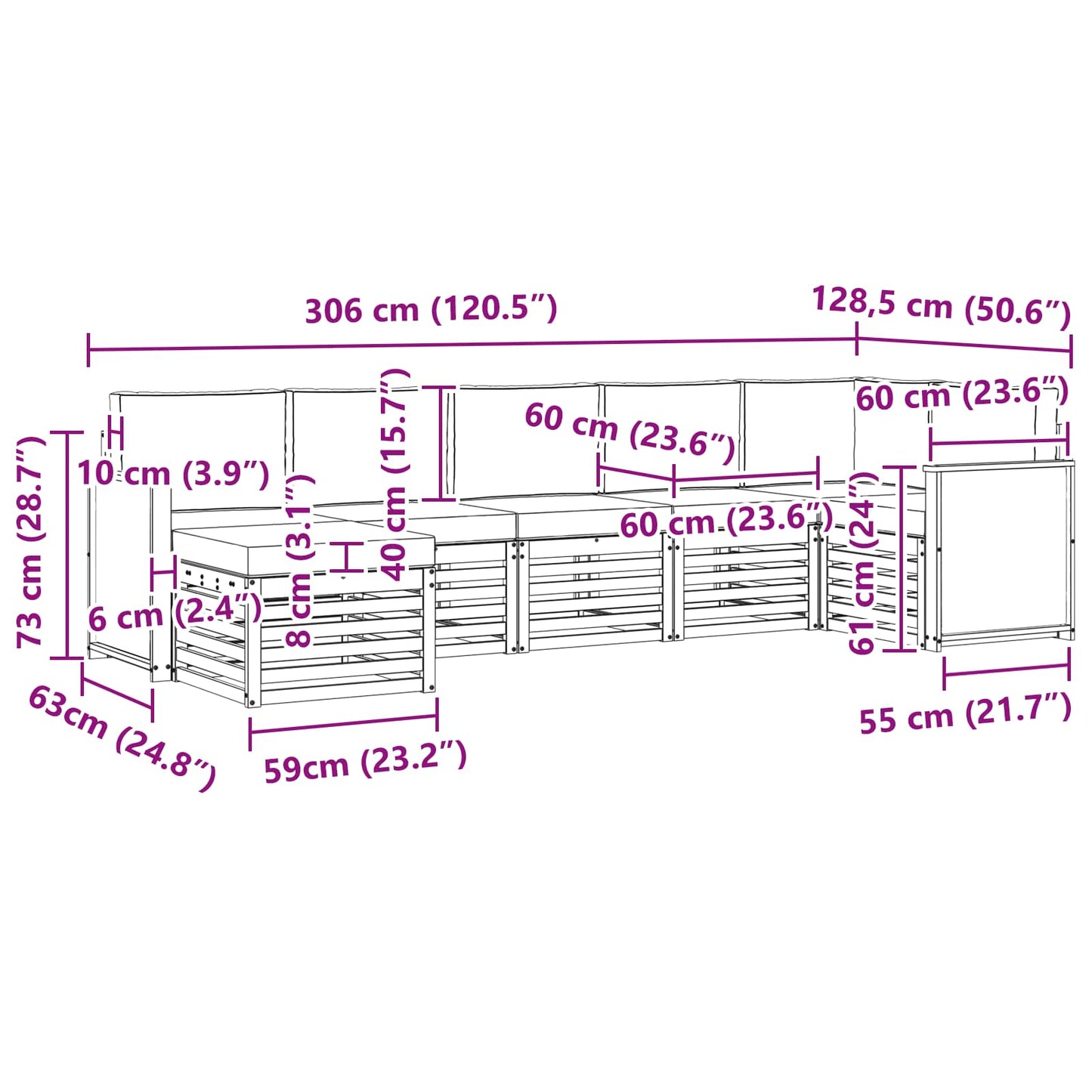 Outdoor-Sofagarnitur 6 stk. Natur