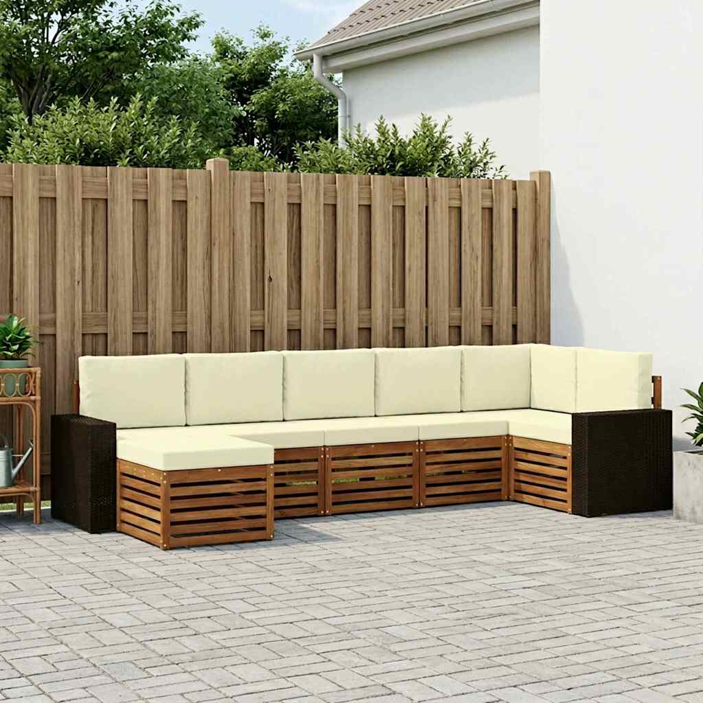Ecksofa Set mit Kissen 7 pcs Natur und Creme Massivholz Akazie