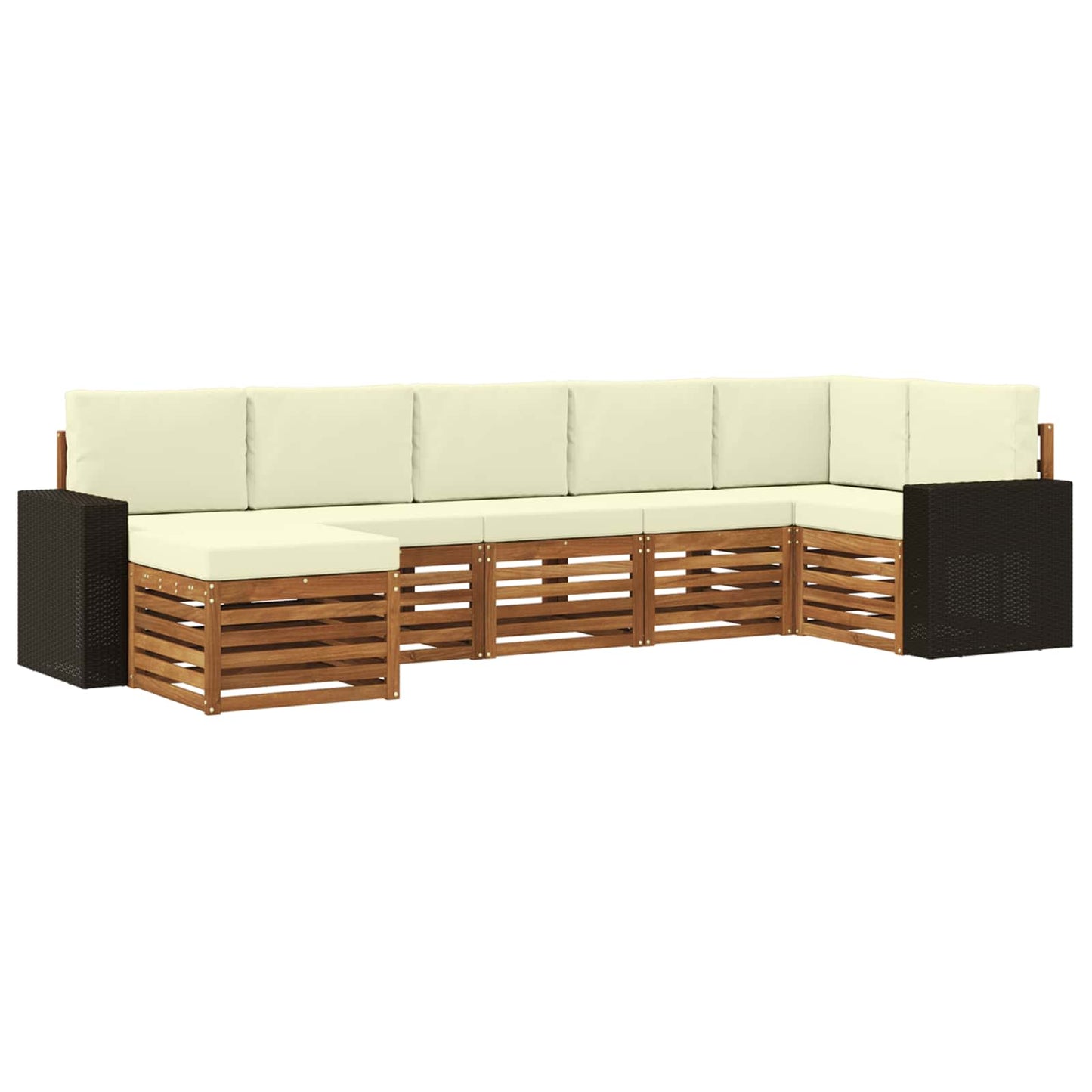 Ecksofa Set mit Kissen 7 pcs Natur und Creme Massivholz Akazie