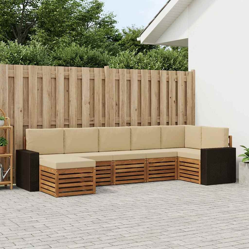 Ecksofa Set mit Kissen 7 pcs Natur und Beige Massivholz Akazie