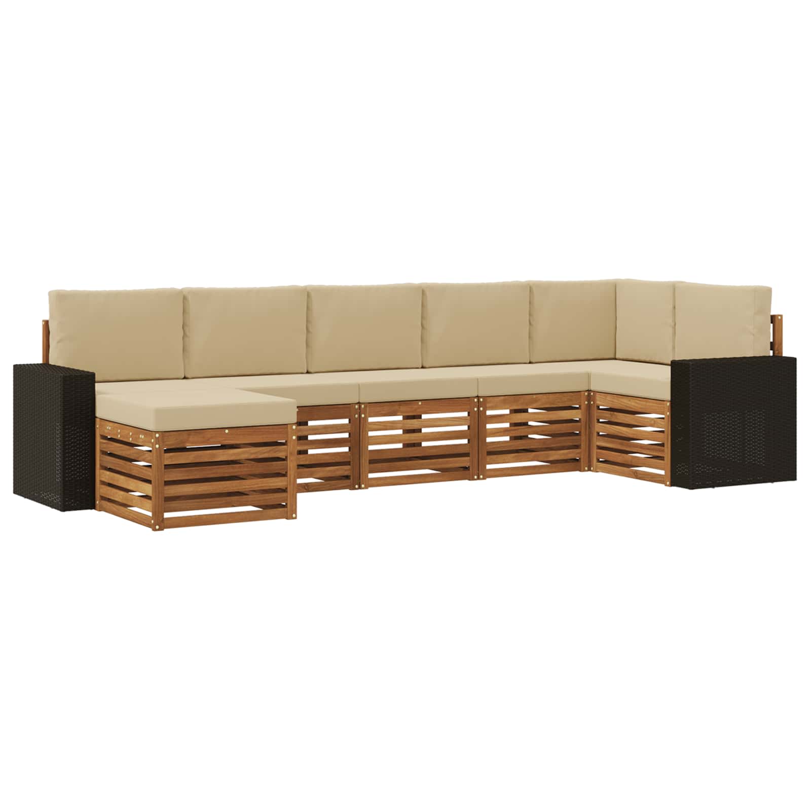 Ecksofa Set mit Kissen 7 pcs Natur und Beige Massivholz Akazie