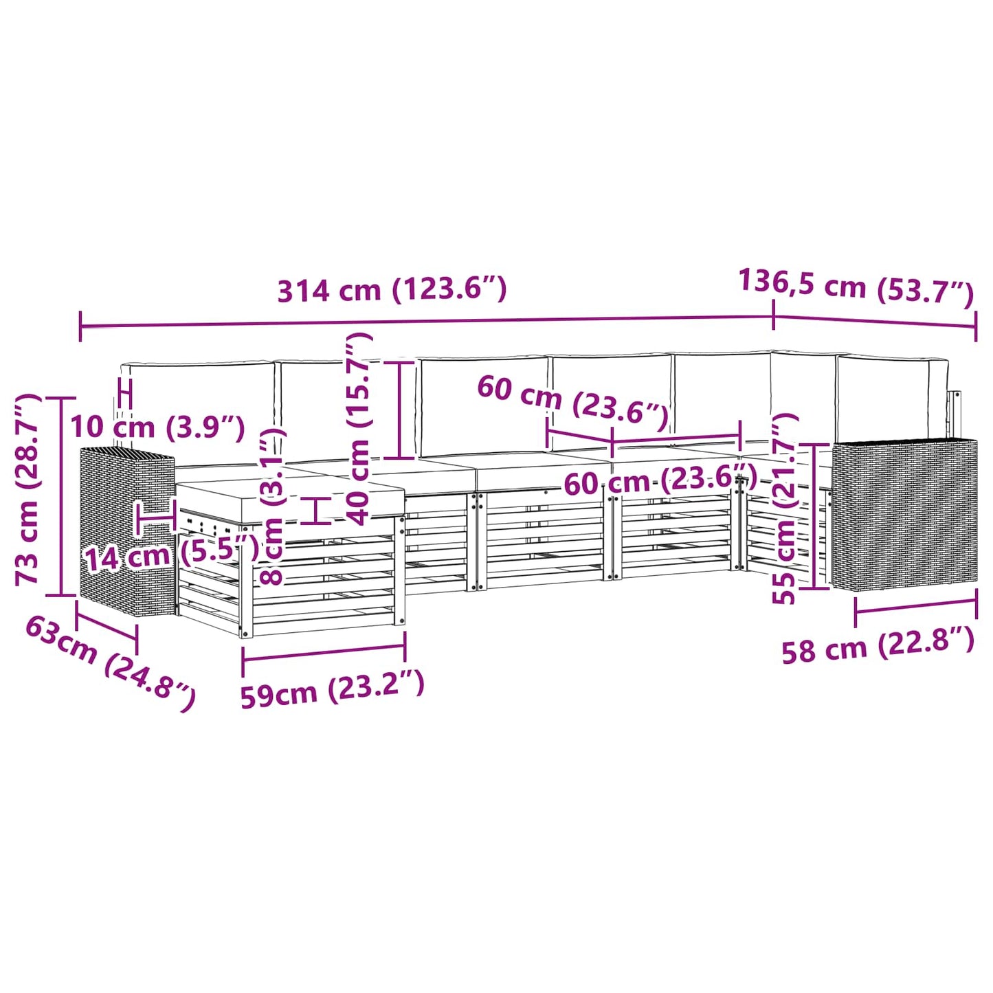 Outdoor-Sofagarnitur 7 stk. Natur und Anthrazit