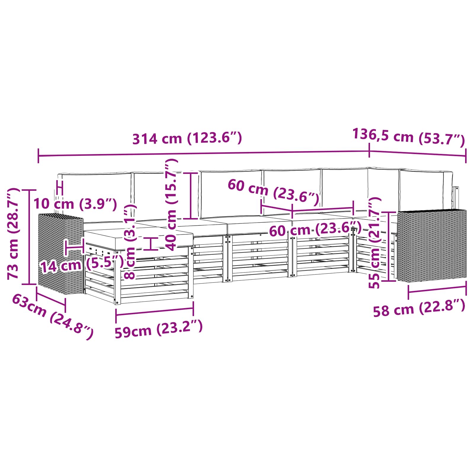 Outdoor-Sofagarnitur 7 stk. Natur und Anthrazit