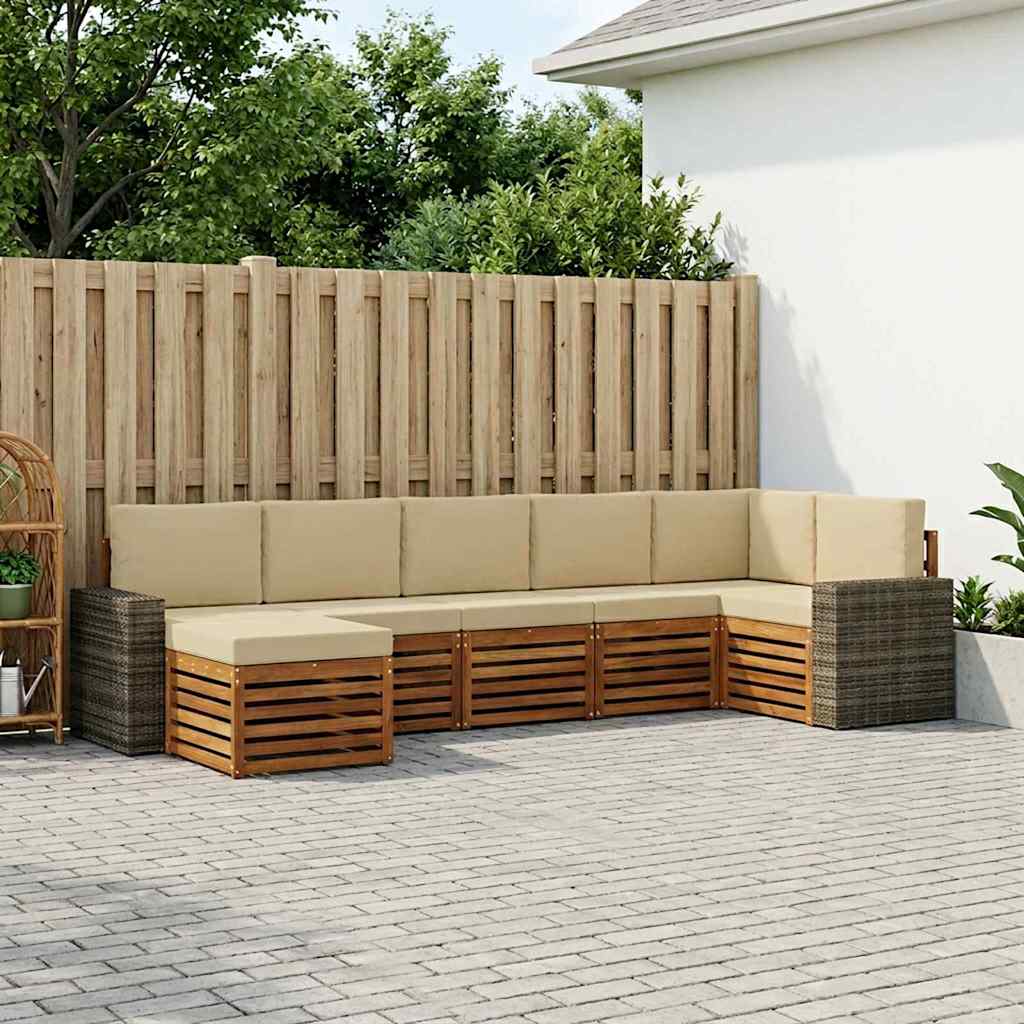 Ecksofa Set mit Kissen 7 pcs Natur und Beige Massivholz Akazie
