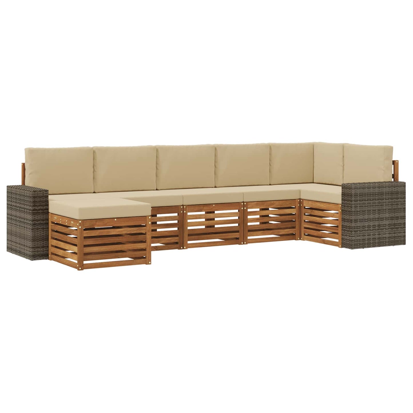Ecksofa Set mit Kissen 7 pcs Natur und Beige Massivholz Akazie