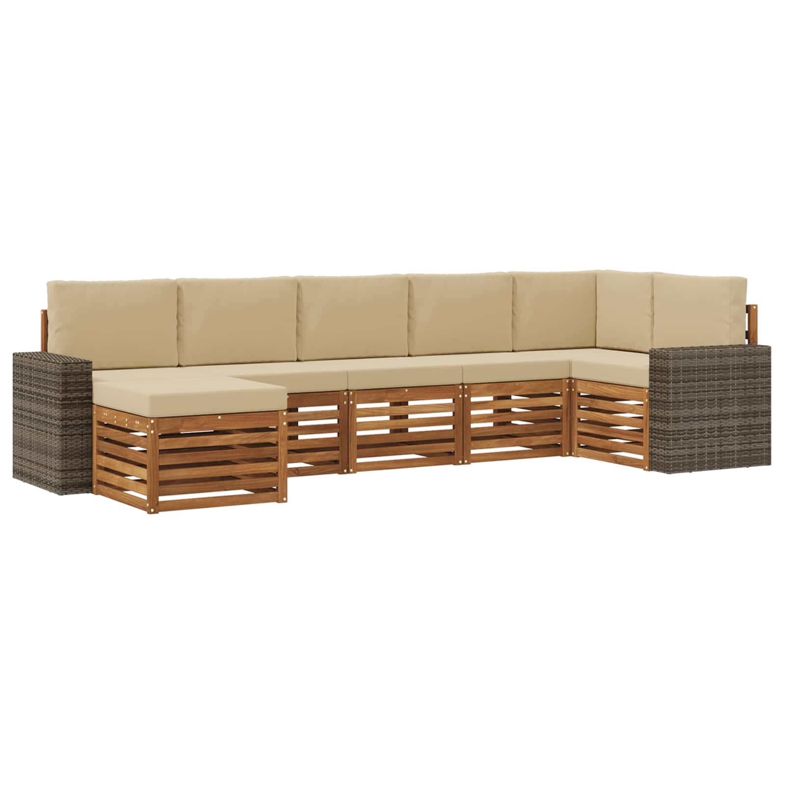 Ecksofa Set mit Kissen 7 pcs Natur und Beige Massivholz Akazie