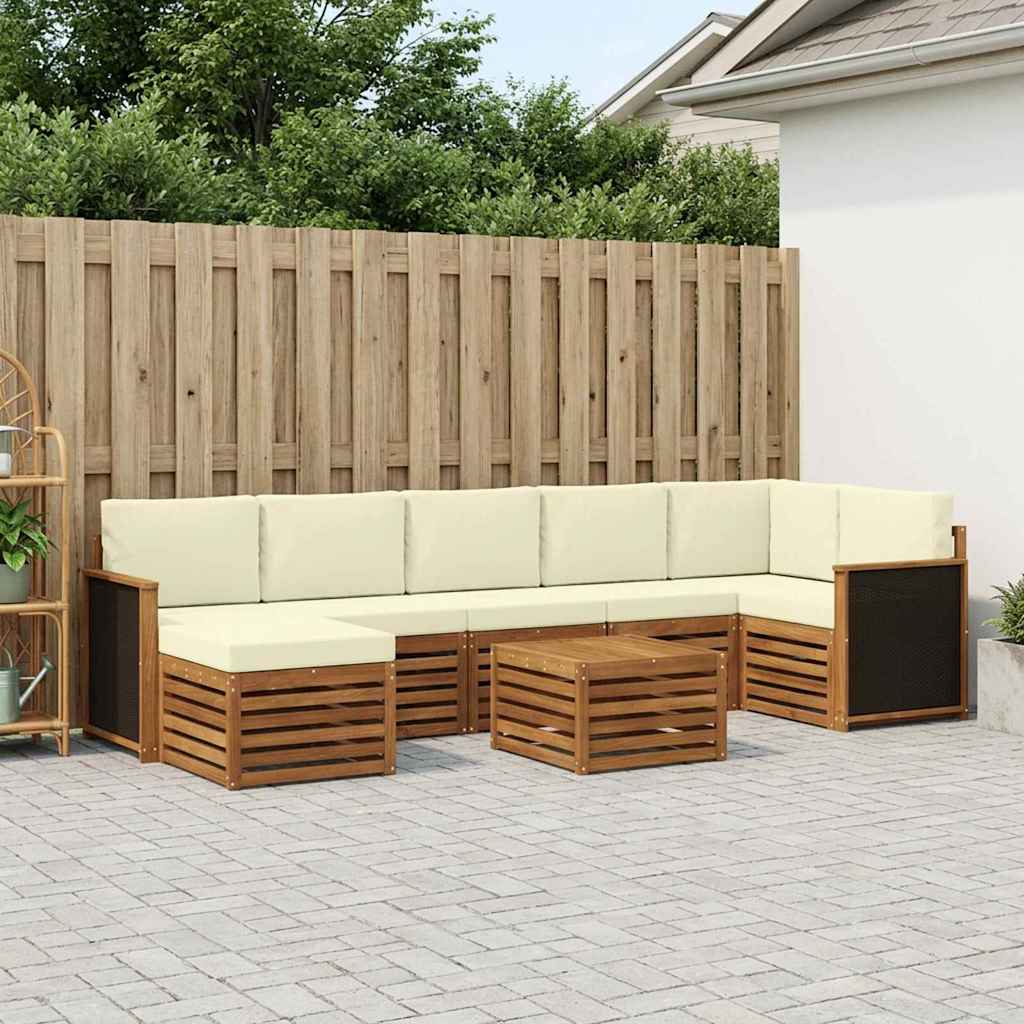 Outdoor-Sofagarnitur mit Kissen 7 pcs Natur und Creme
