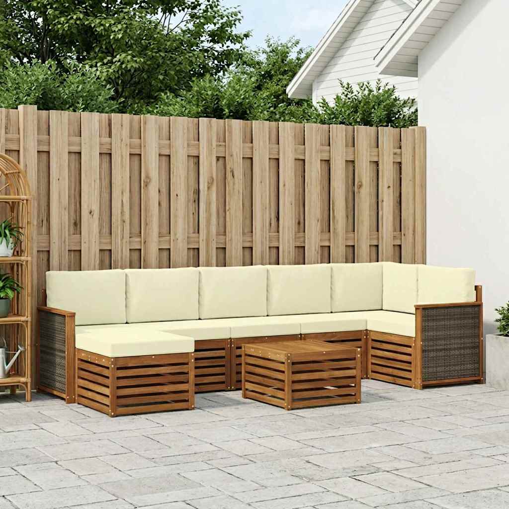 Outdoor-Sofagarnitur mit Kissen 7 pcs Natur und Creme