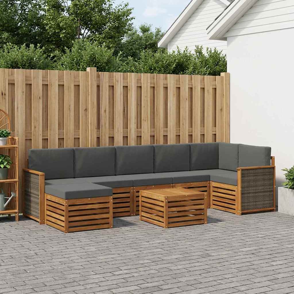 Outdoor-Sofagarnitur mit Kissen 7 pcs Natur und Anthrazit