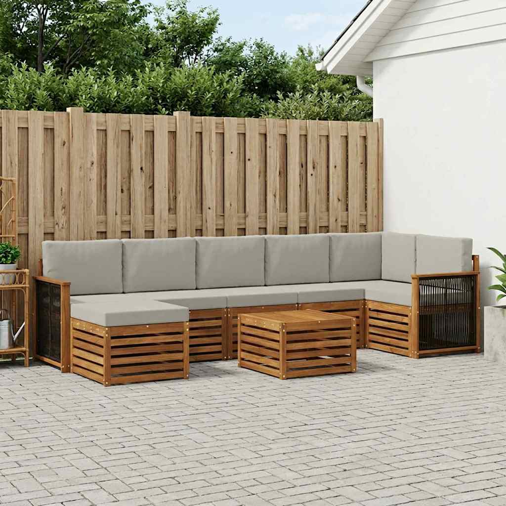 Outdoor-Sofagarnitur 7 stk. Natürlich und Hellgrau