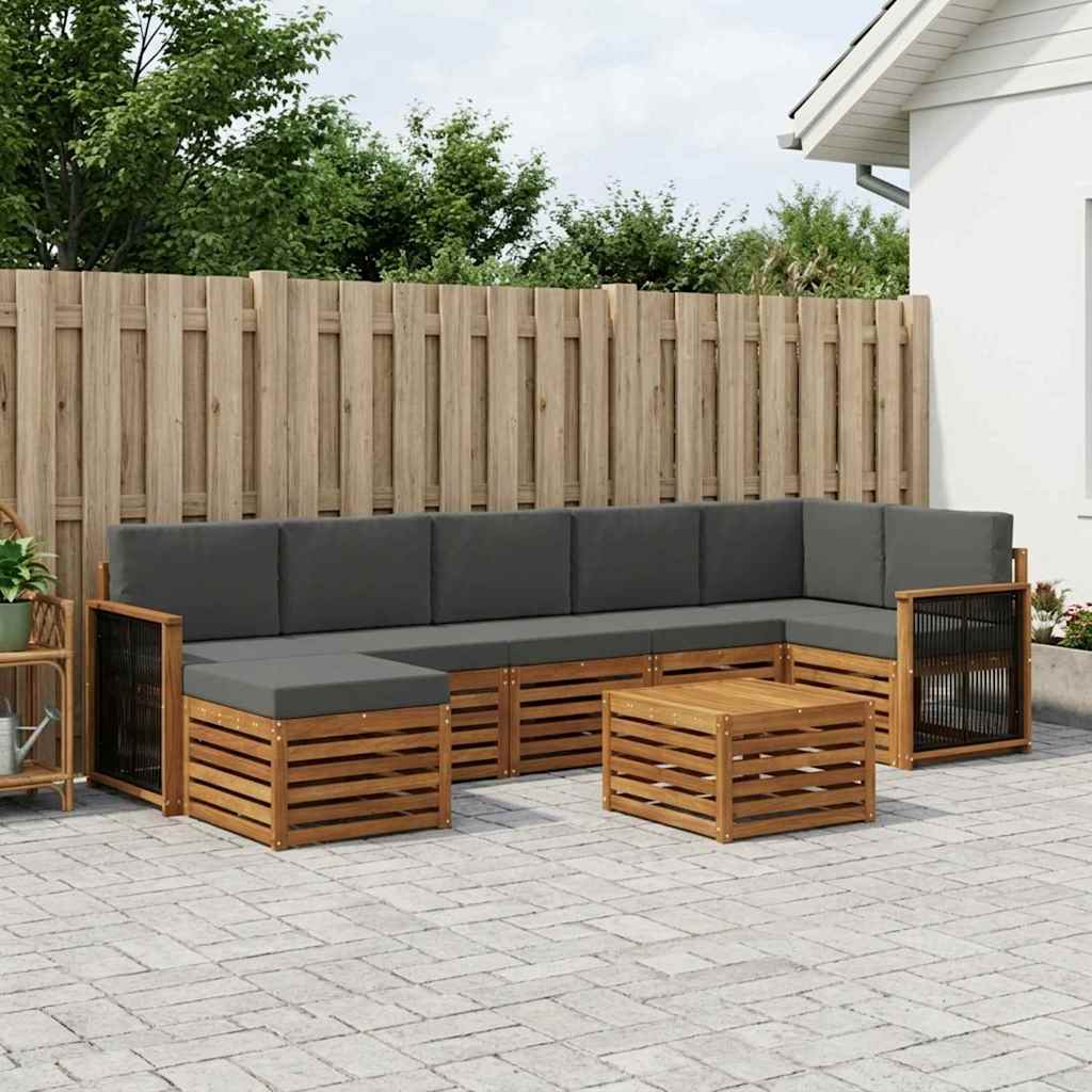 Outdoor-Sofagarnitur mit Kissen 7 pcs Natur und Anthrazit