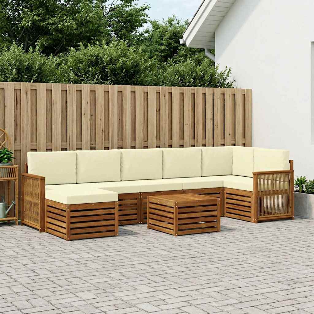 Outdoor-Sofagarnitur mit Kissen 7 pcs Natur und Creme