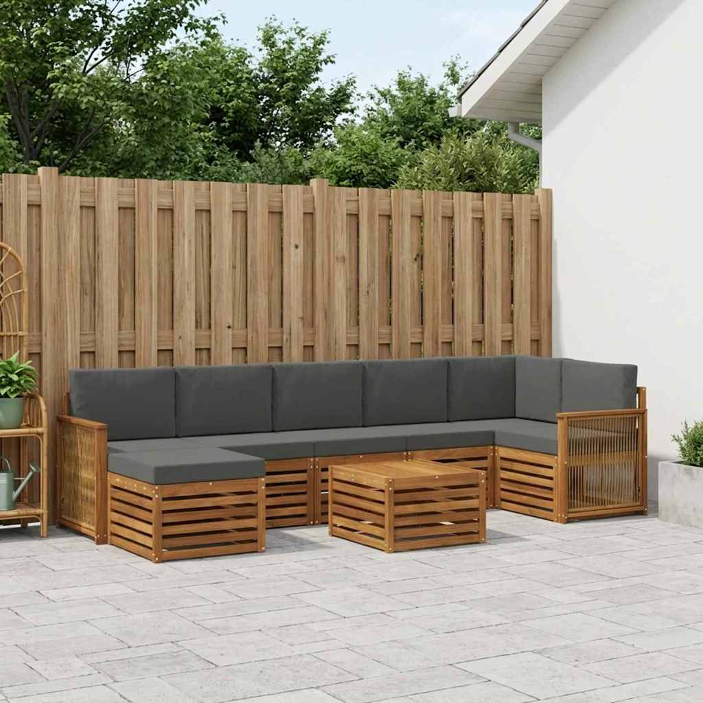 Outdoor-Sofagarnitur mit Kissen 7 pcs Natur und Anthrazit