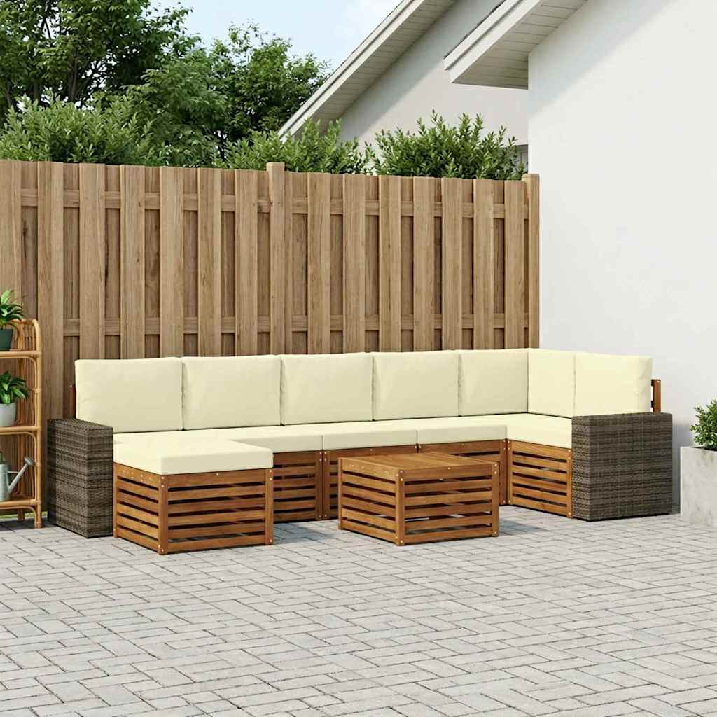 Outdoor-Sofagarnitur mit Kissen 8 pcs Natur und Creme