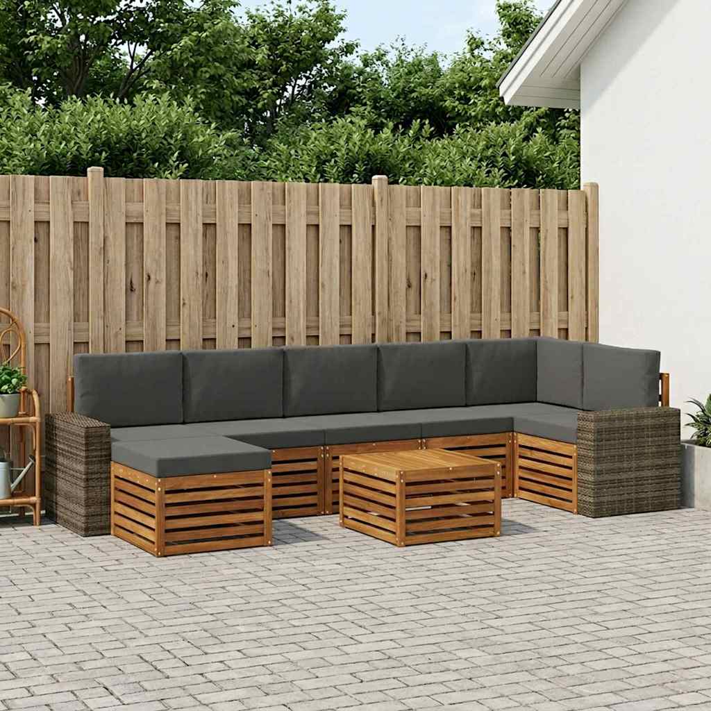 Outdoor-Sofagarnitur mit Kissen 8 pcs Natur und Anthrazit