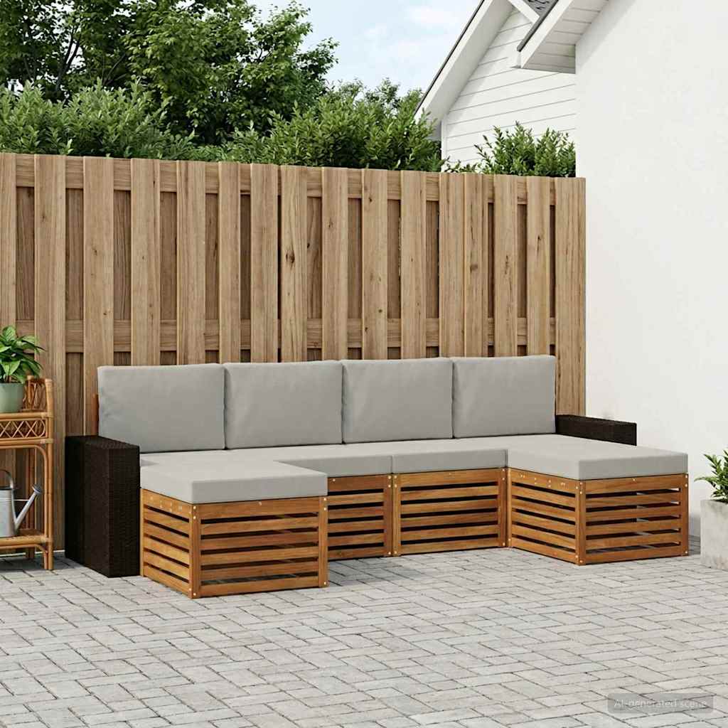 Sofagarnituren 6 pcs Natürlich und Hellgrau Massivholz Akazie