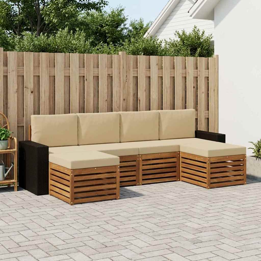 Outdoor-Sofagarnitur 6 stk. Natur und Beige Polyester