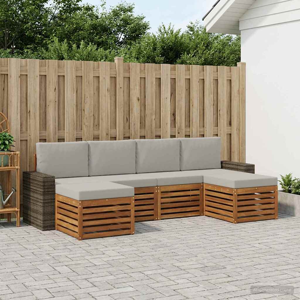 Sofagarnituren 6 pcs Natürlich und Hellgrau Massivholz Akazie