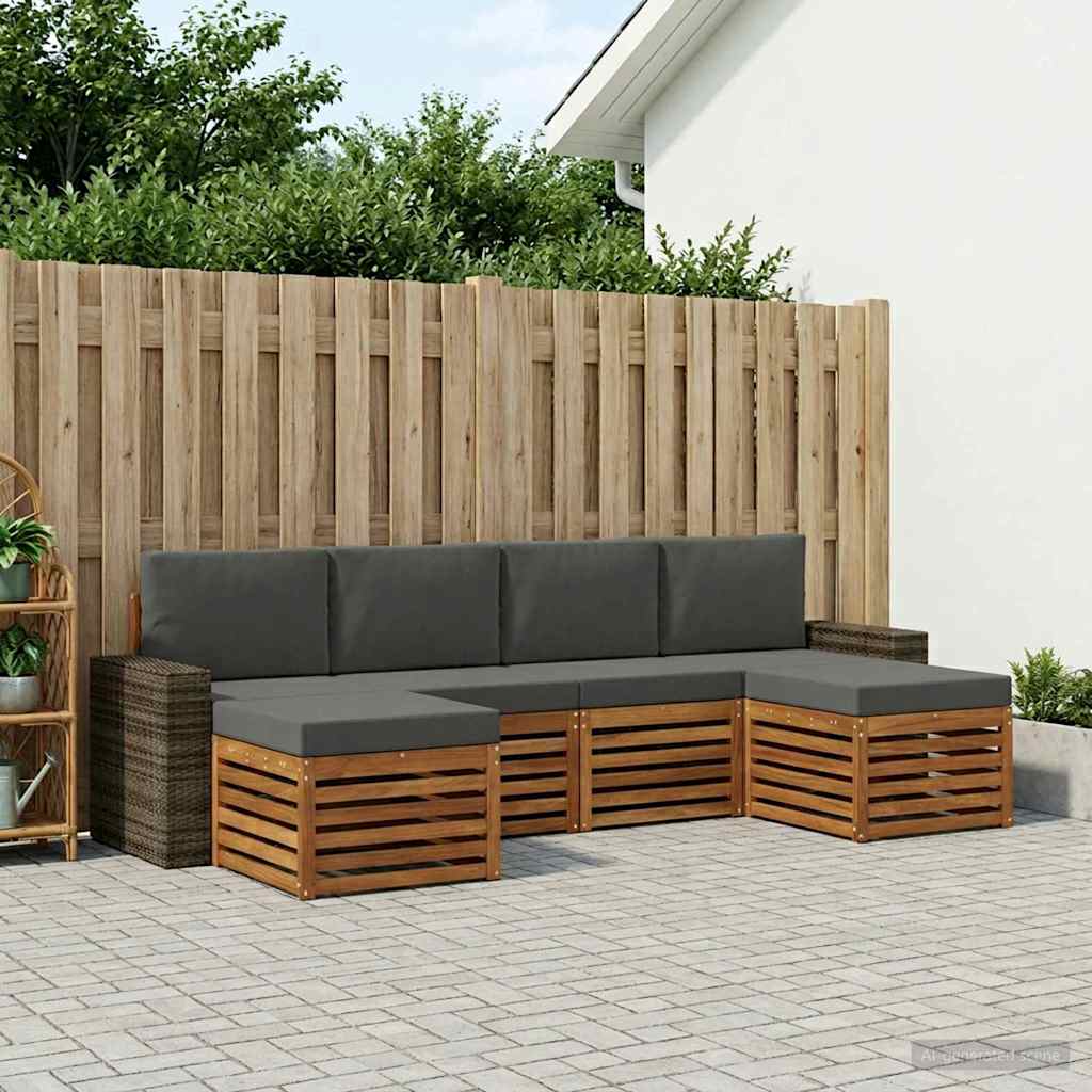 Sofagarnituren 6 pcs Natur und Anthrazit Massivholz Akazie