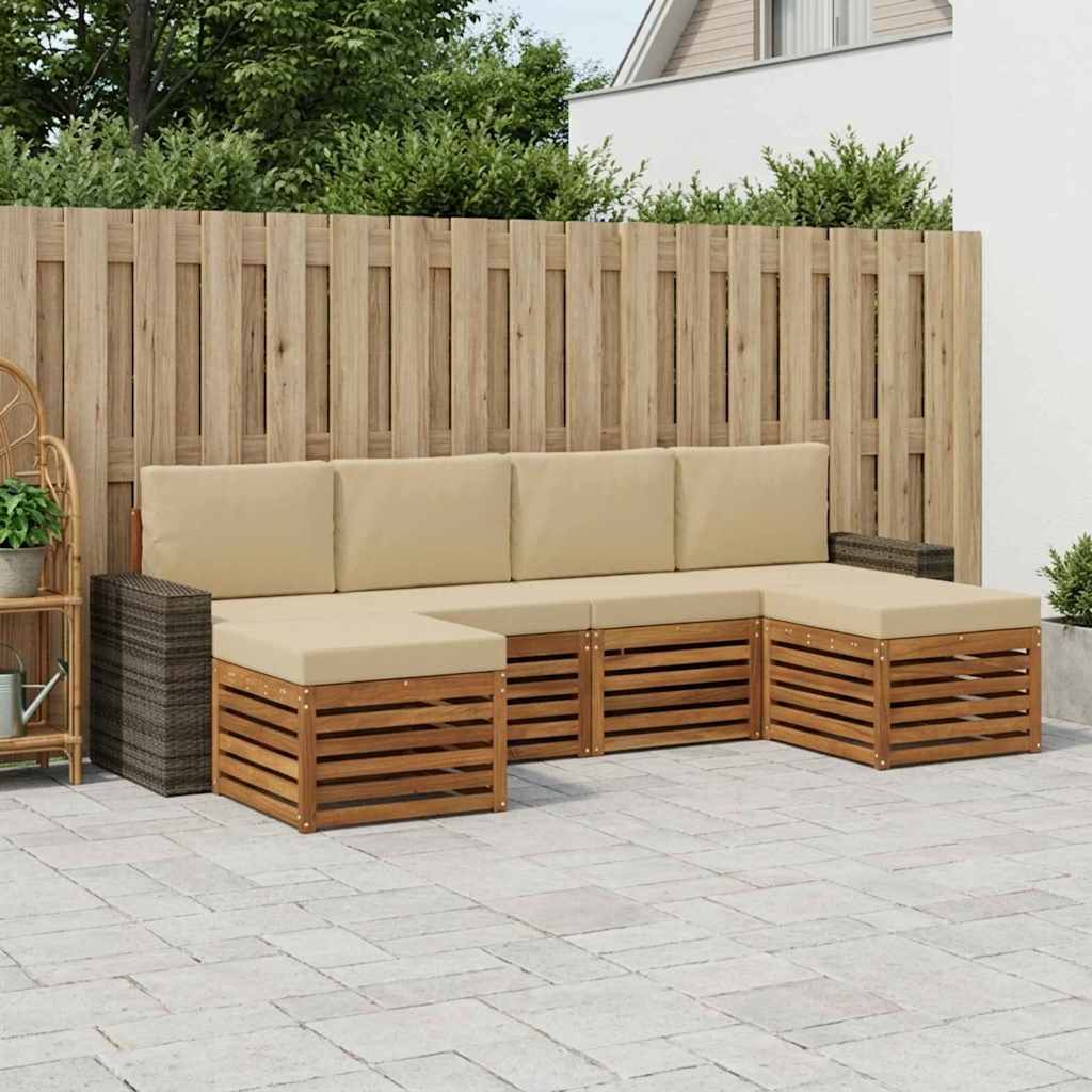 Outdoor-Sofagarnitur 6 stk. Natur und Beige Polyester