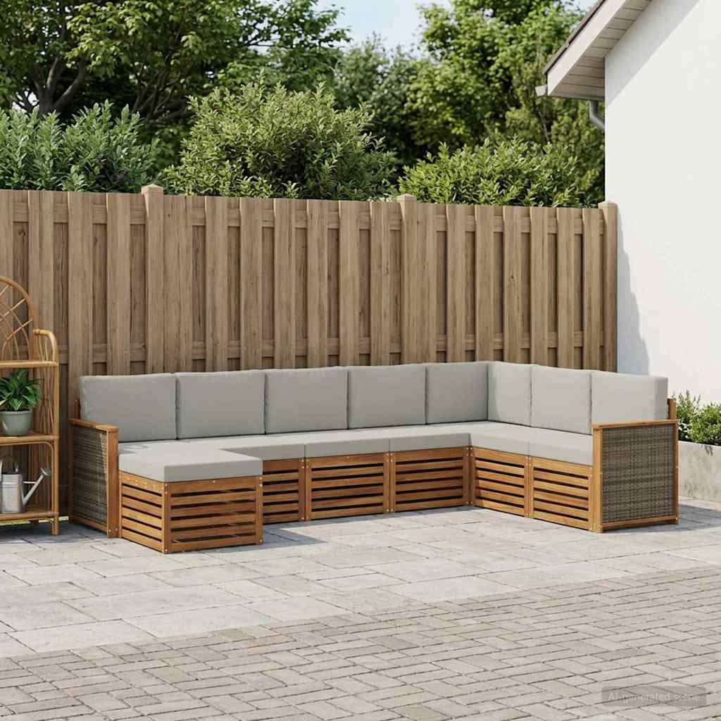 Outdoor-Sofagarnitur 6 stk. Natürlich und Hellgrau