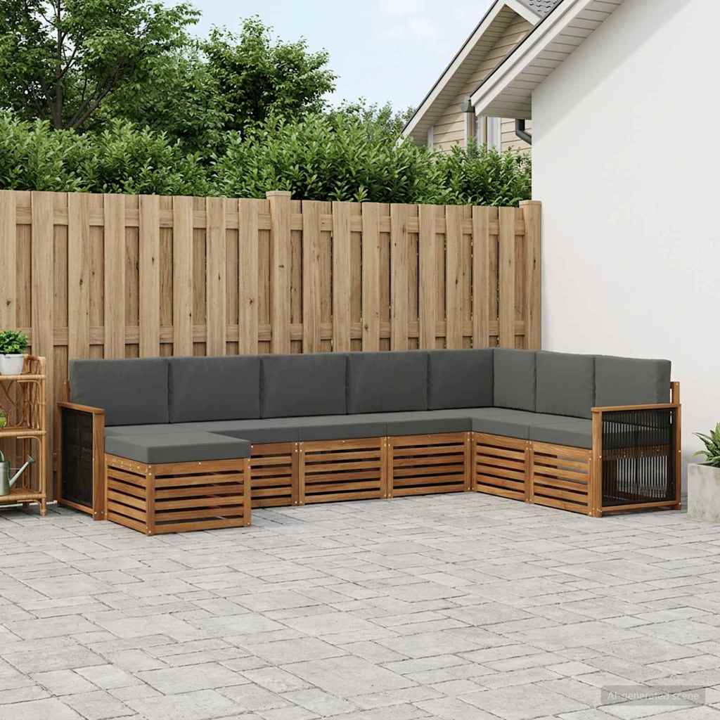 Outdoor-Sofagarnitur mit Kissen 6 pcs Natur und Anthrazit