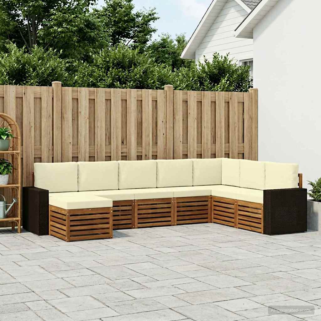 Outdoor-Sofagarnitur mit Kissen 8 pcs Natur und Creme