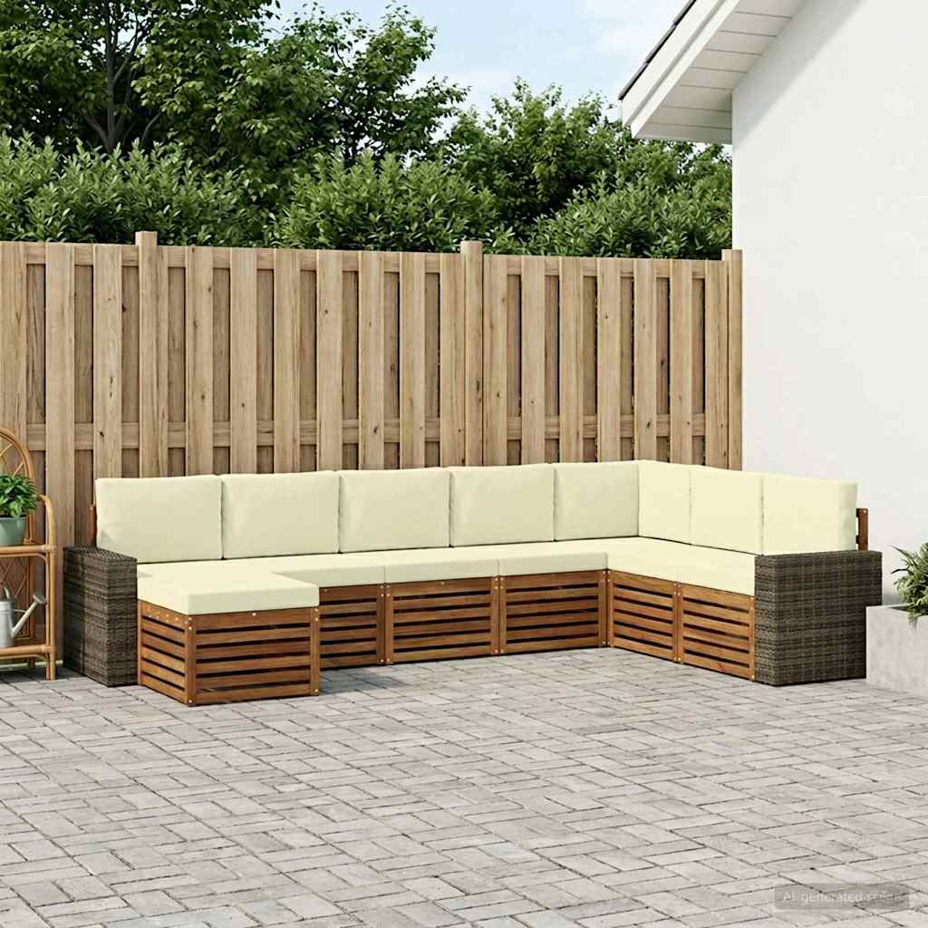 Outdoor-Sofagarnitur mit Kissen 8 pcs Natur und Creme