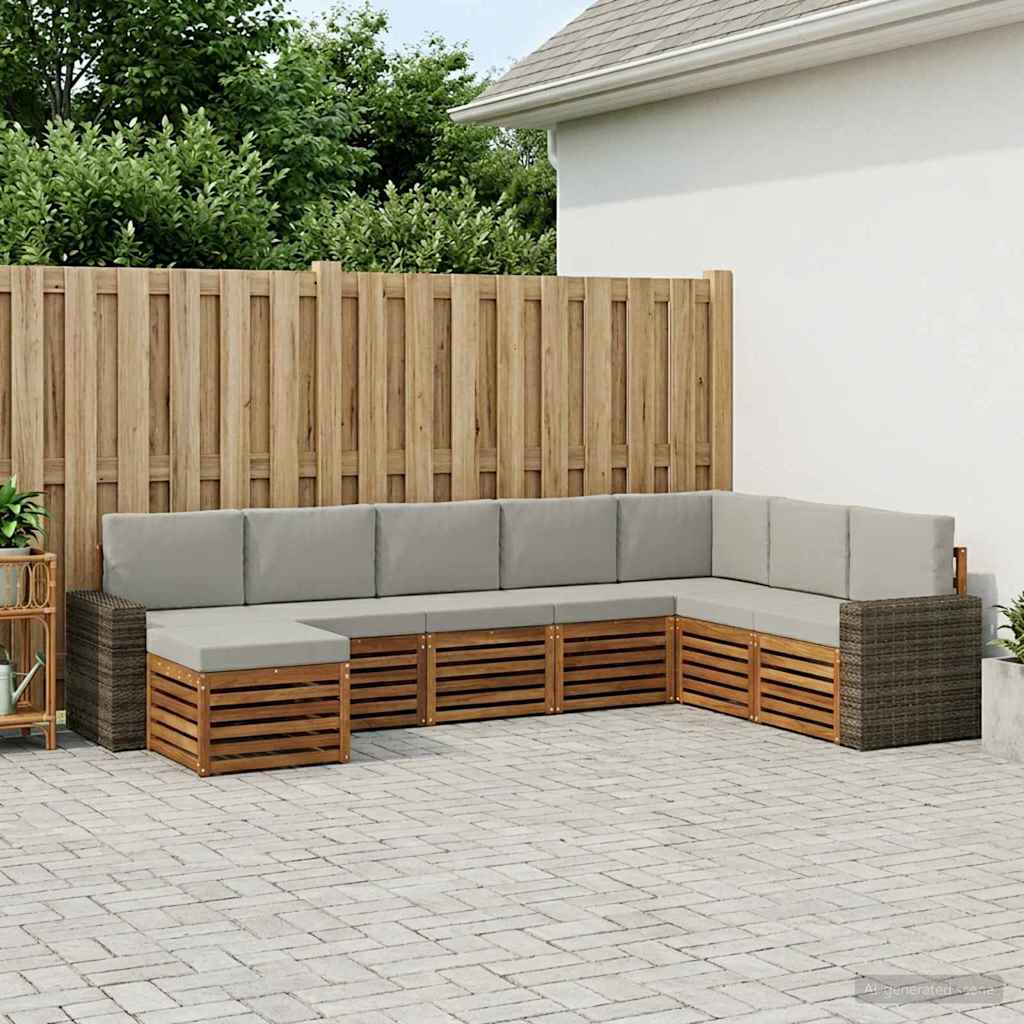 Outdoor-Sofagarnitur mit Kissen 8 pcs Natürlich und Hellgrau