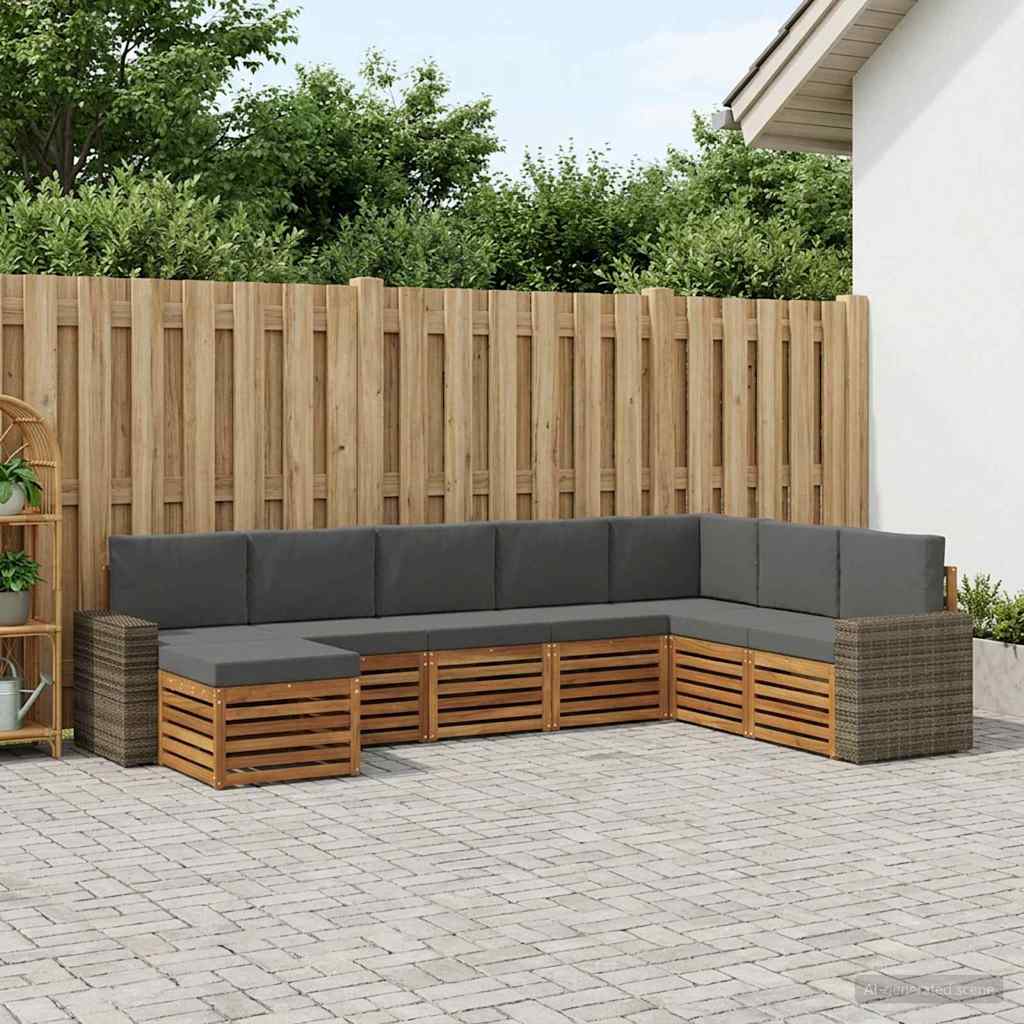 Outdoor-Sofagarnitur mit Kissen 8 pcs Natur und Anthrazit