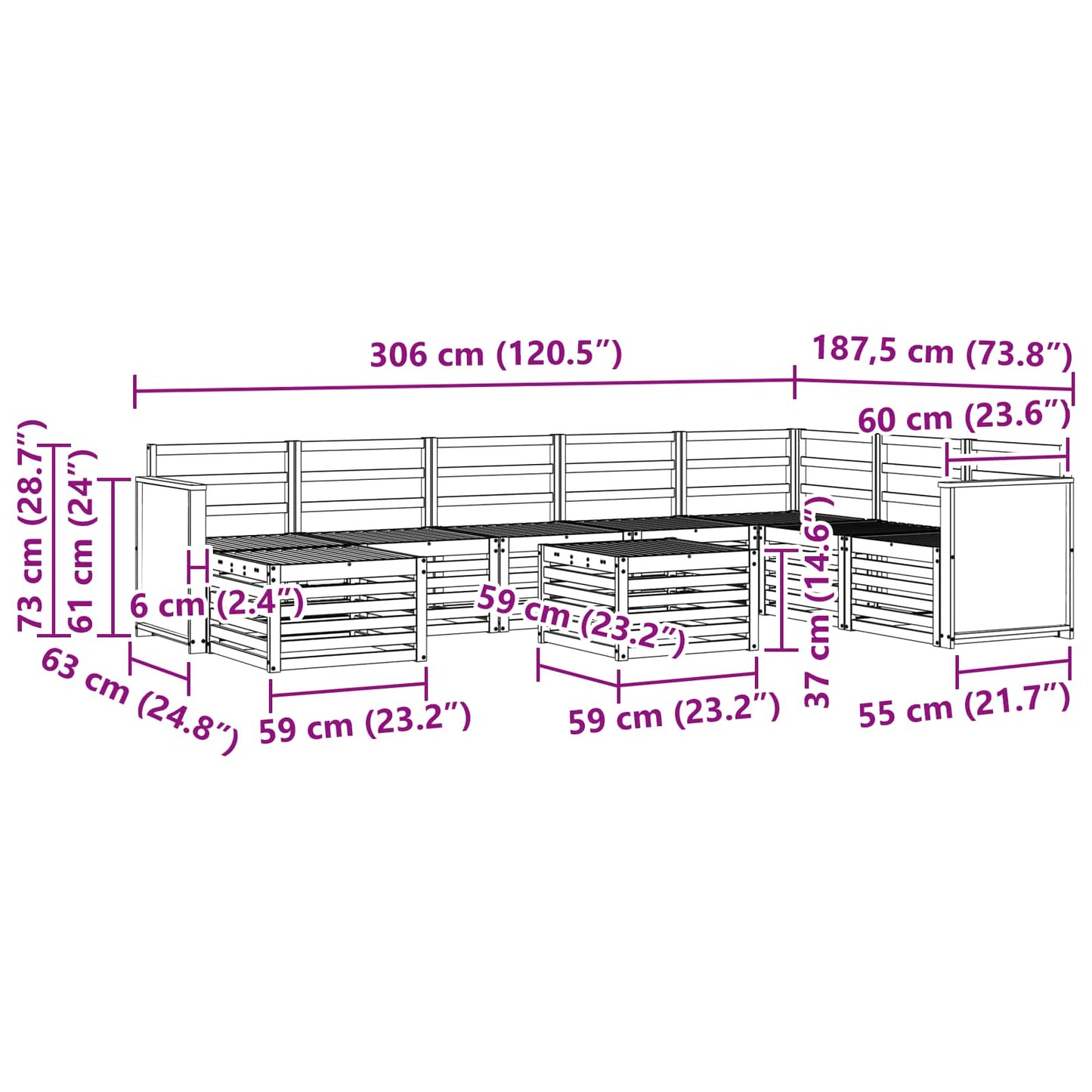 Outdoor-Sofagarnitur 7 pcs Natur Massivholz Akazie