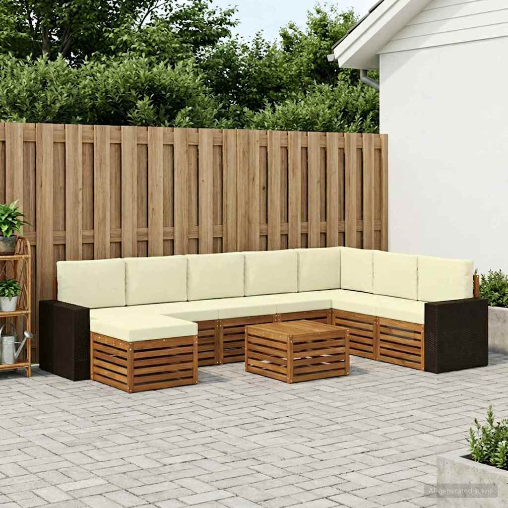 Outdoor-Sofagarnitur mit Kissen 9 pcs Natur und Creme