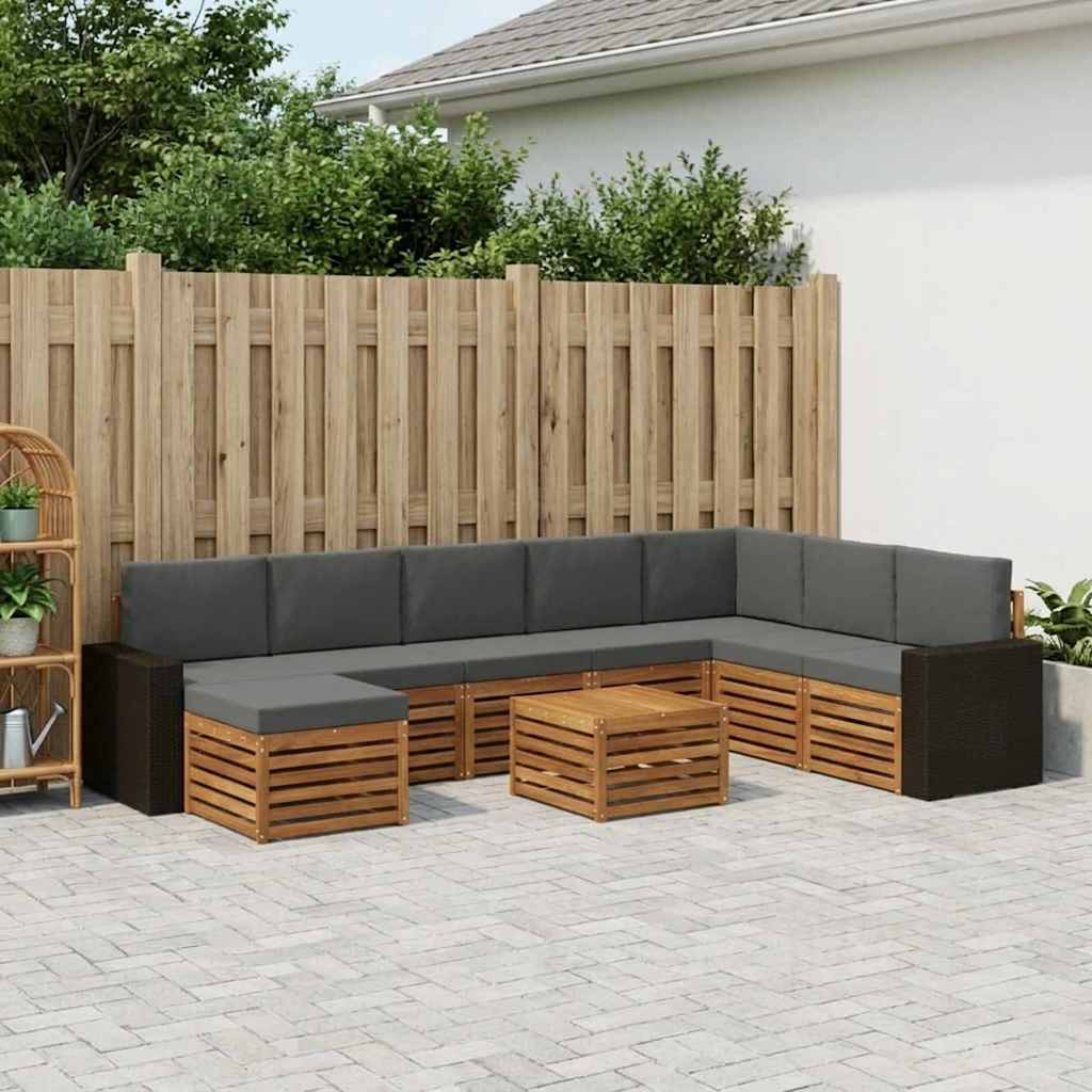Outdoor-Sofagarnitur 9 stk. Natur und Anthrazit