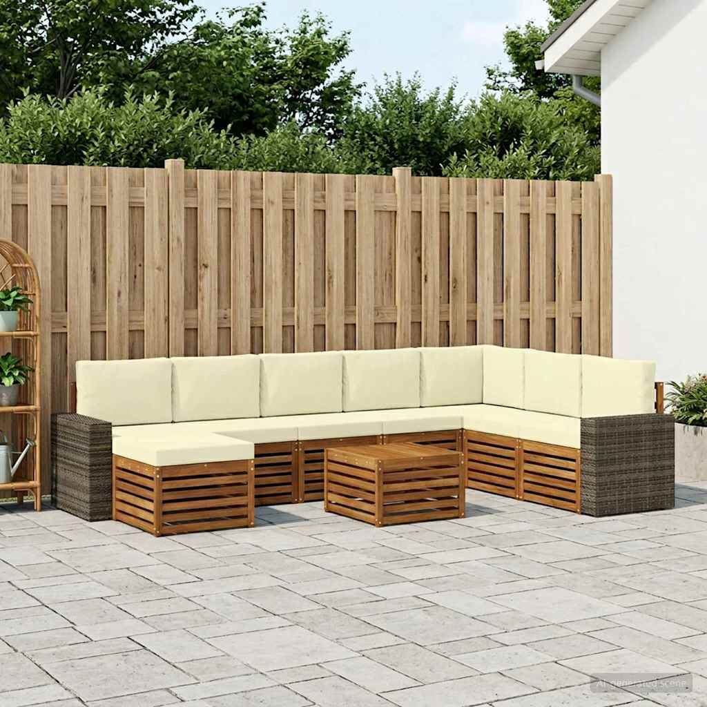 Outdoor-Sofagarnitur mit Kissen 9 pcs Natur und Creme