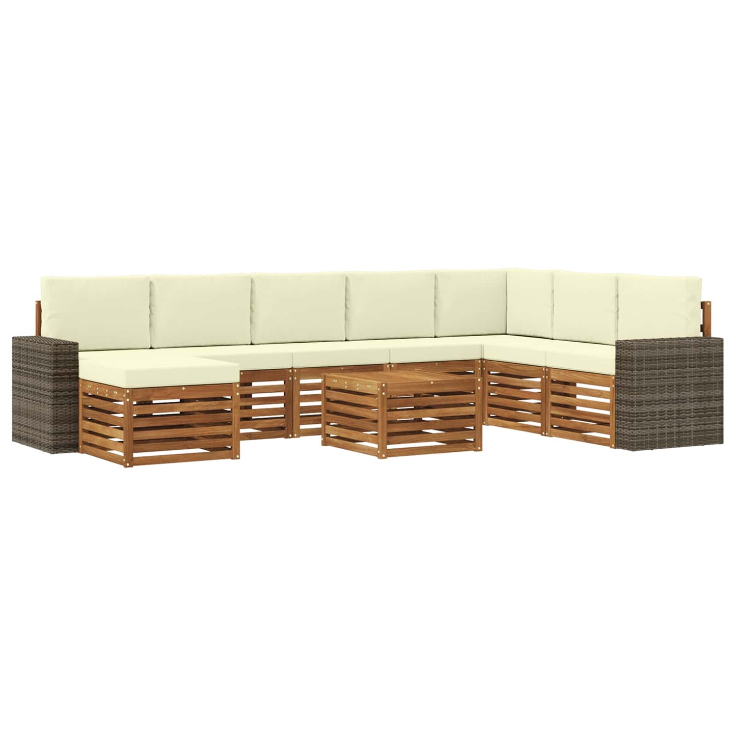 Outdoor-Sofagarnitur mit Kissen 9 pcs Natur und Creme