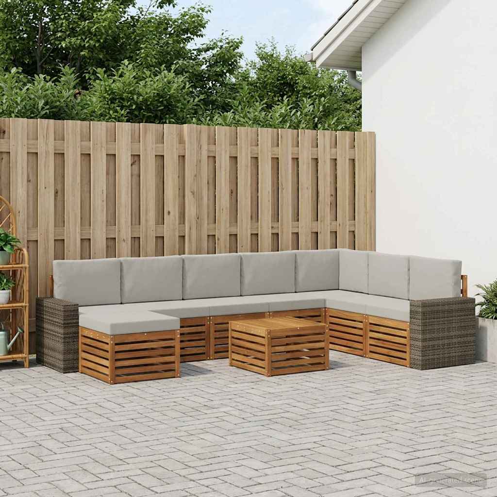 Outdoor-Sofagarnitur 9 stk. Natürlich und Hellgrau