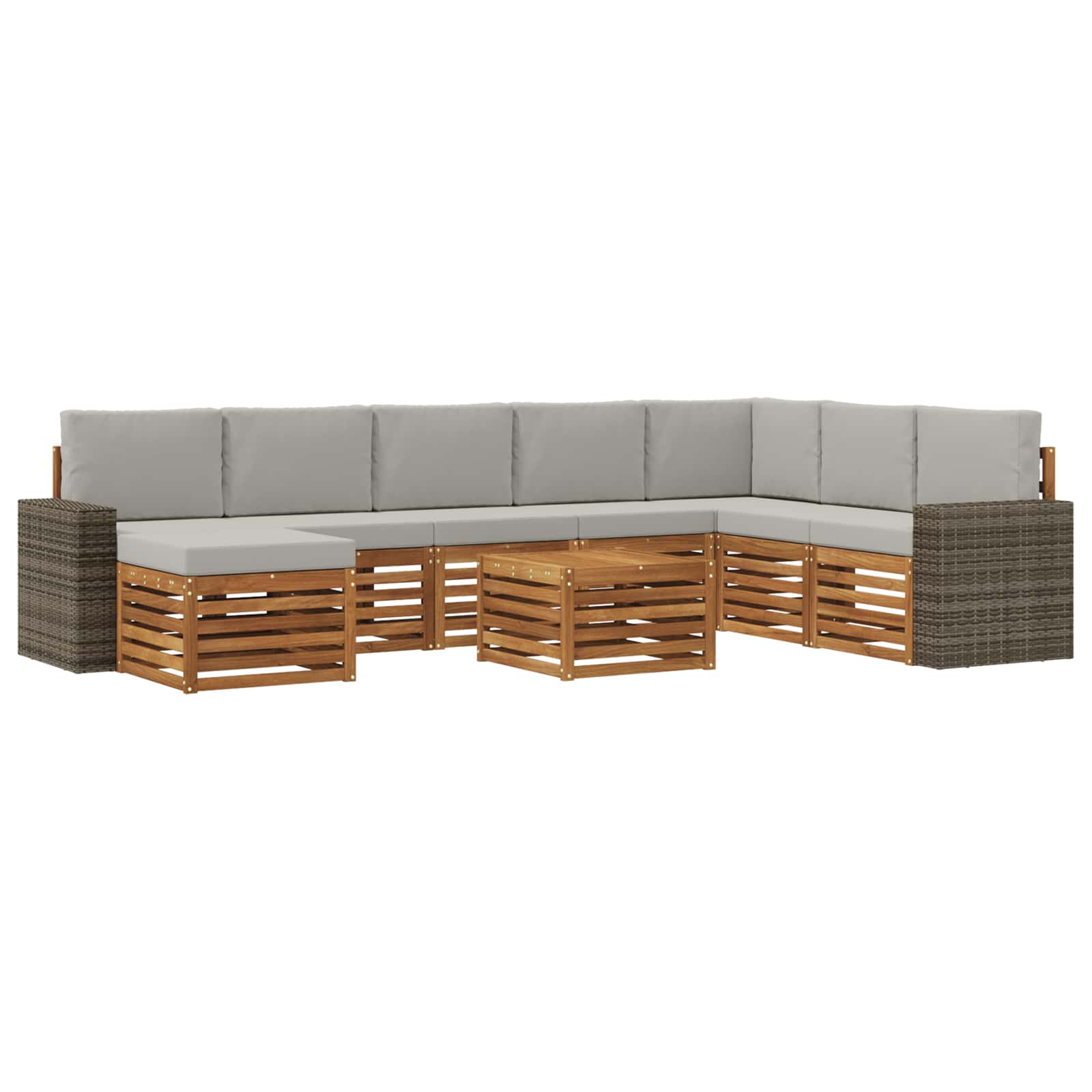 Outdoor-Sofagarnitur mit Kissen 9 pcs Natürlich und Hellgrau