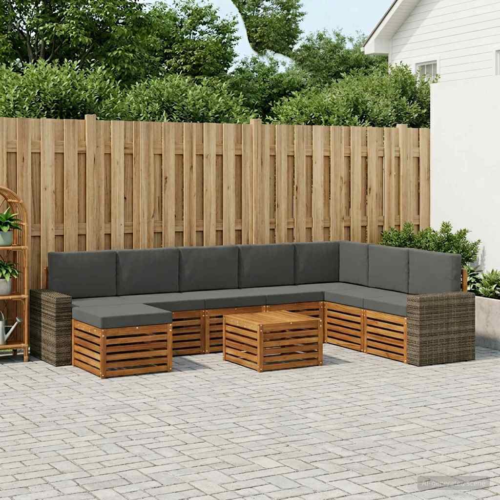 Outdoor-Sofagarnitur 9 stk. Natur und Anthrazit