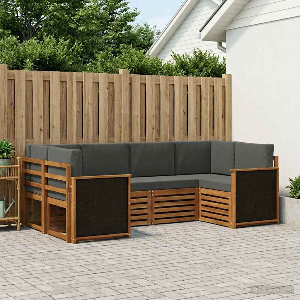 Outdoor-Sofagarnitur 5 stk. Natur und Anthrazit