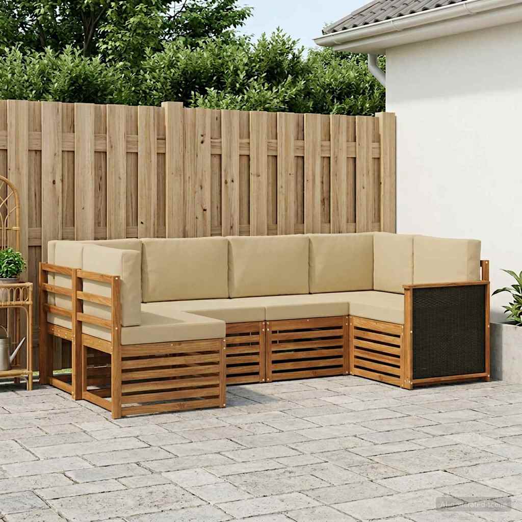 Ecksofa Set 5 pcs Natur Massives Akazienholz und Polyester